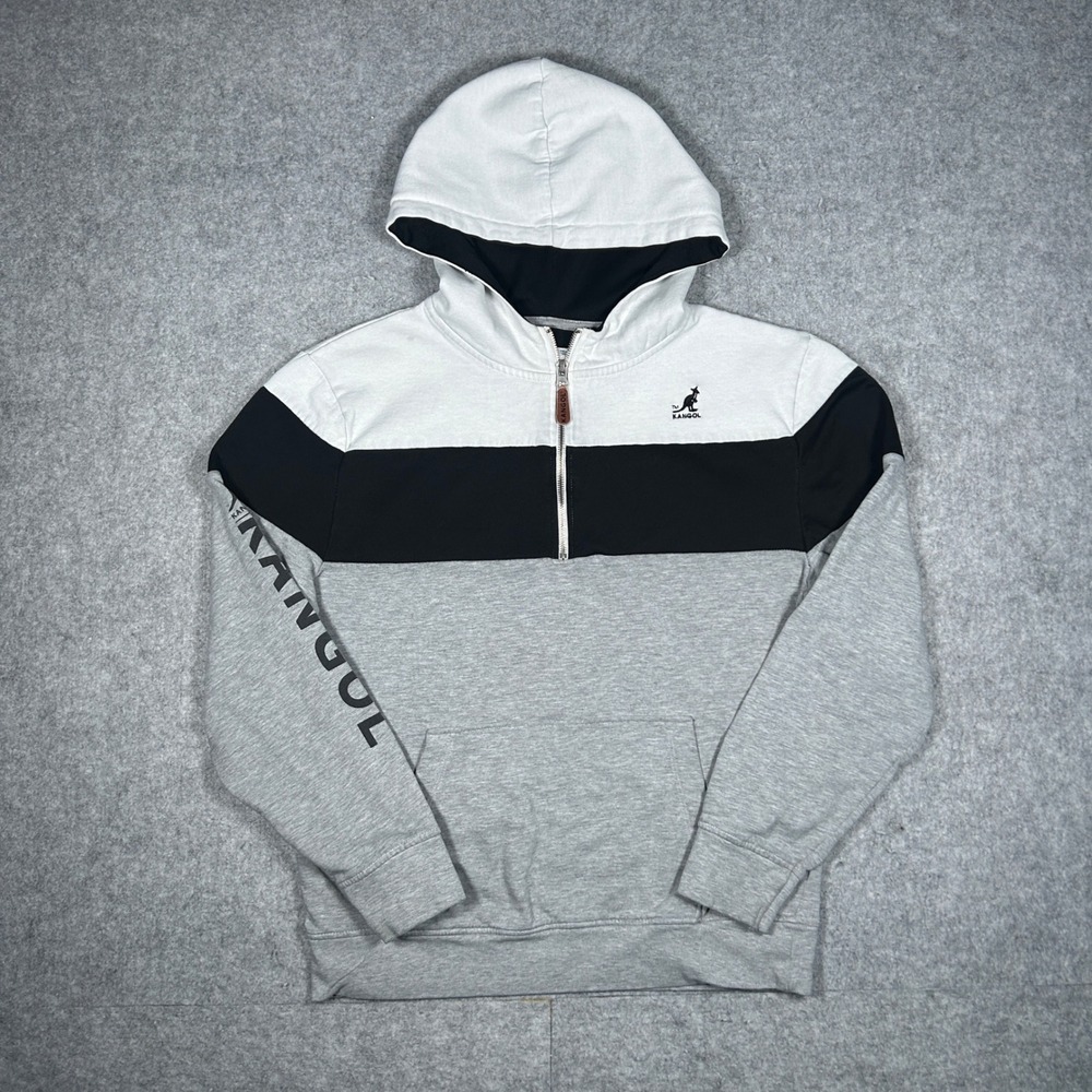 Kangol Hoodie Mens Large Gray‎ Black White Colorblock 1/4 Pullover Streetwear